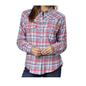 Jachs Girlfriend Bea Flannel Snap button up Shirt Pink blue plaid Western Medium